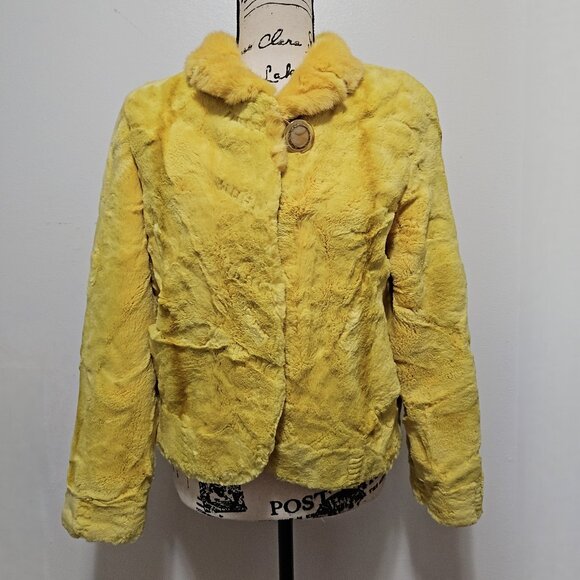 New Real Sheared Striped Mink Fur Coat Blazer Jacket Yellow Gold Mustard Lemon - Picture 1 of 6